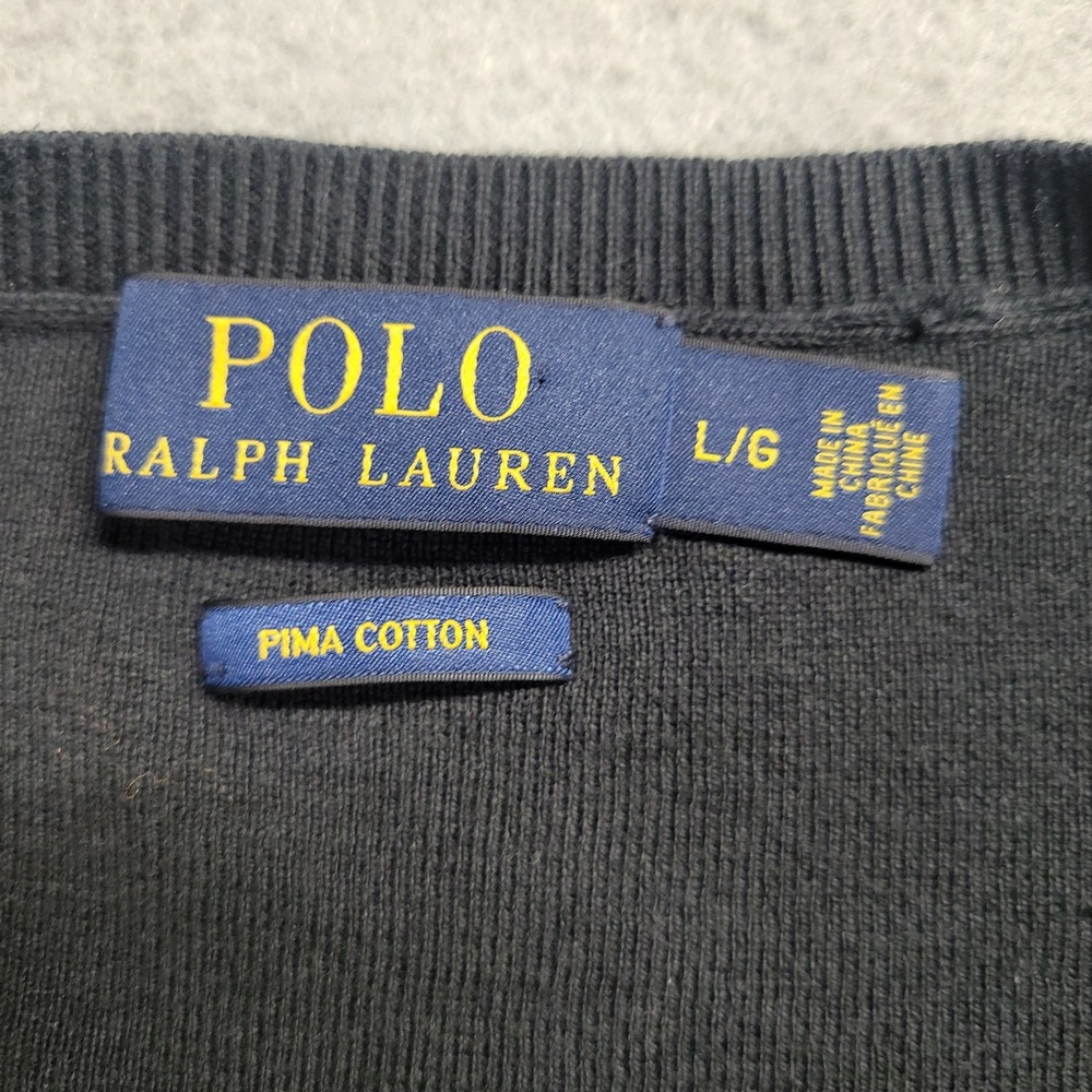 Polo Ralph Lauren Sweater Mens Black Size Large Pima Cotton Purple Pony V Neck - Picture 5 of 12